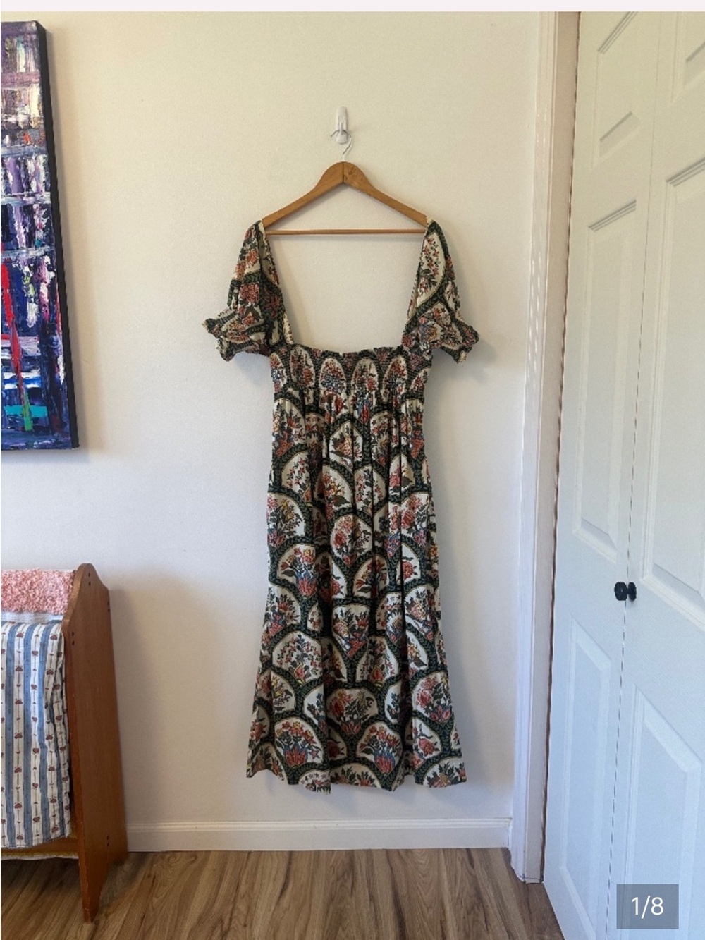 Rhode Resort Off The Shoulder Puff Sleeve Smocked Dress | Size Small